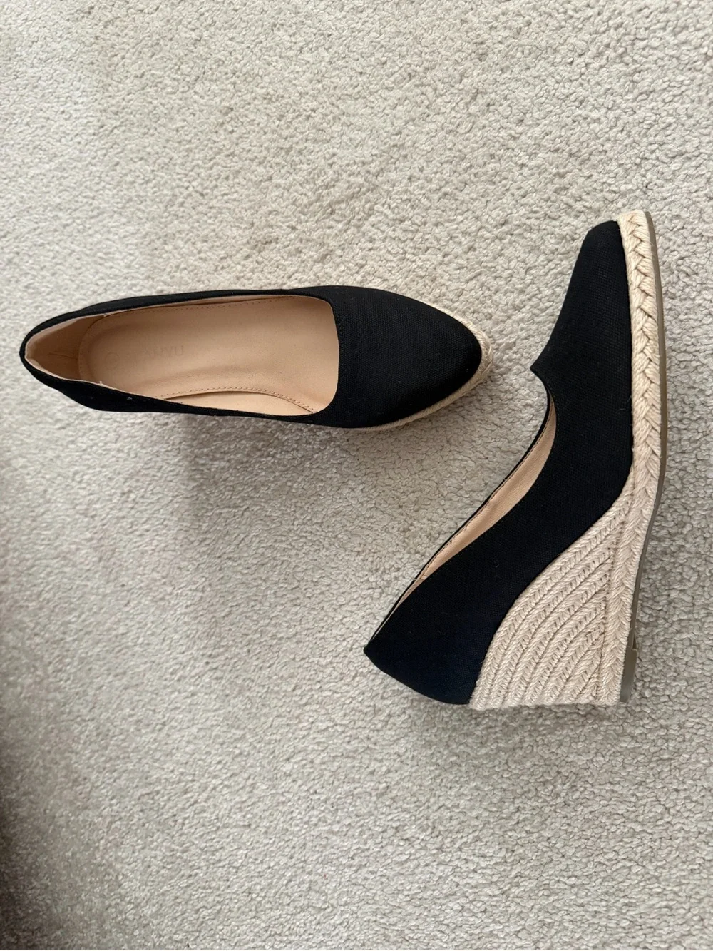 New!! Black Canvas Espadrille Wedge Heels - Classic Women's Pumps 6
